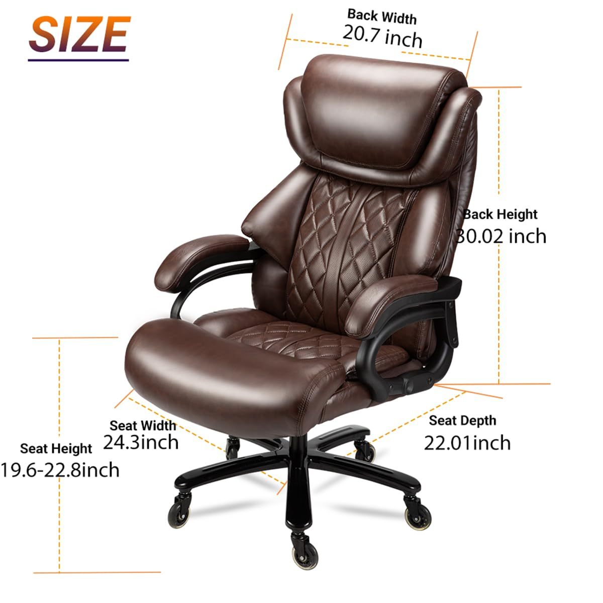 500lbs Big and Tall Office Chair for Heavy People Executive Office Chair with Wide Spring Seat Computer Desk Chair 360 Swivel