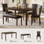 6-Piece Dining Table Set with Bench and Chairs, Wooden dining table set for 6 people, Farmhouse Rustic Style 6 Person Dining Table Set for Dining Room, Kitchen, Dark Walnut - Grand Goldman Shop