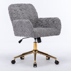 A&A Furniture Gray Adjustable Desk Chair with Artificial Rabbit Hair and Golden Metal Base | Premium Home Decor - Grand Goldm