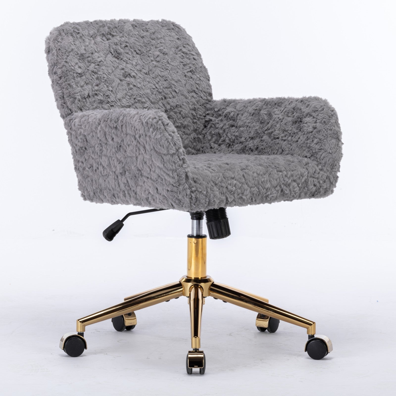 A&A Furniture Gray Adjustable Desk Chair with Artificial Rabbit Hair and Golden Metal Base | Premium Home Decor - Grand Goldm