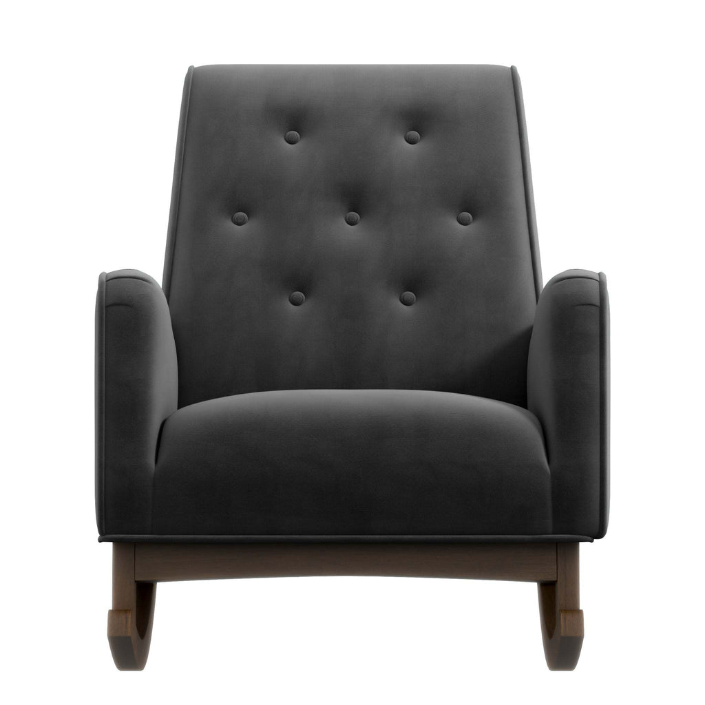 Elegant Style Demetrius Dark Grey Fabric Rocking Chair with Solid Wood Frame for Living Room and Nursery 36.6'H x 27.5'W x 39'D for Living Room Bedroom Reading - Grand Goldman Shop