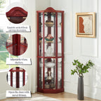 Glass Cabinet Lighted Corner Cabinet Corner Display Curio Cabinet, Glass Display With Light(Included)Bar Cabinet,Wine Cabinet with Adjustable Glass Shelves Carved Decoration Cherry Light(Included) - Grand Goldman Shop