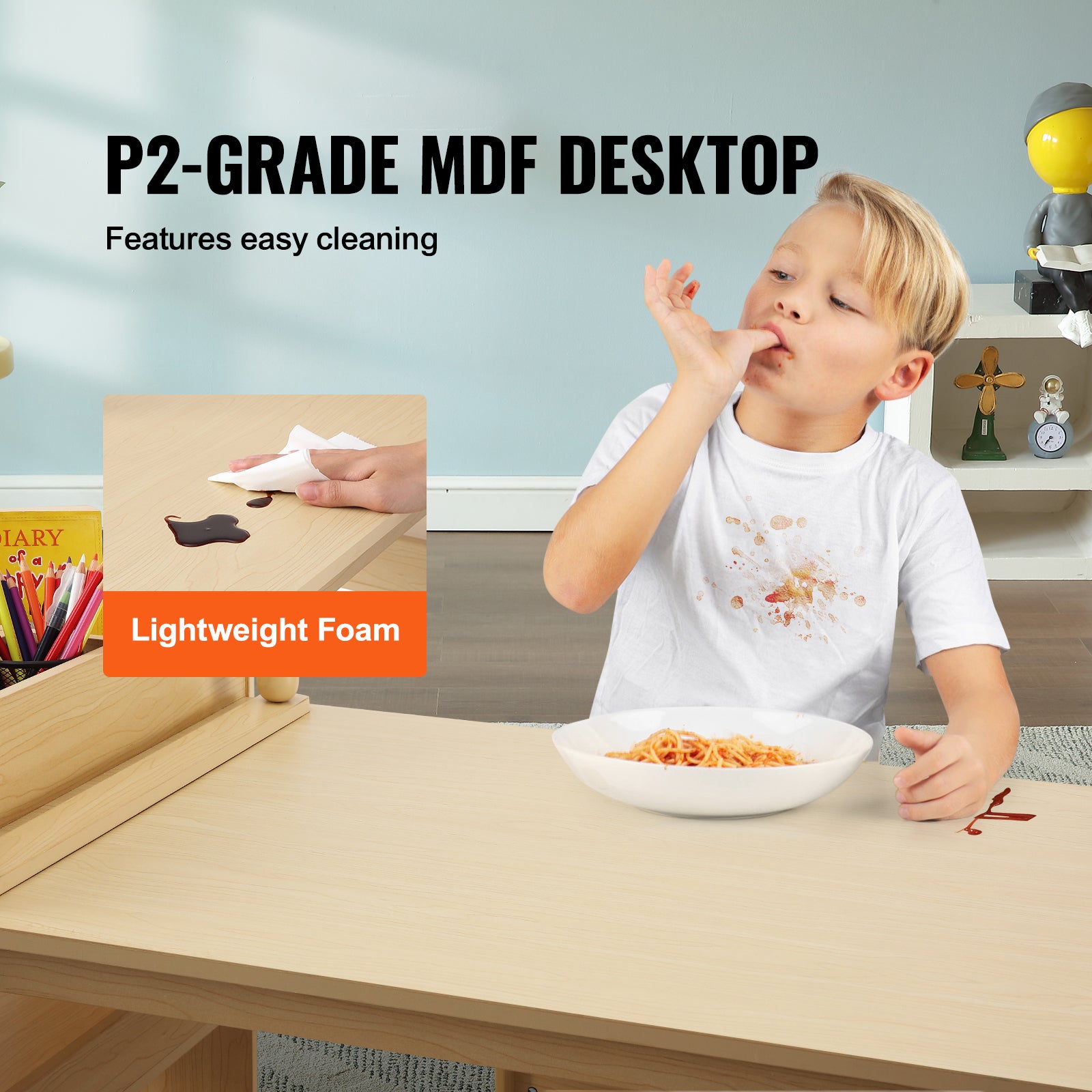 Kids Art Table and 2 Chairs, 2-in-1 Toddler Craft and Play Activity Table, Wood Toddler Table and Chair Set with A Cabinet fo