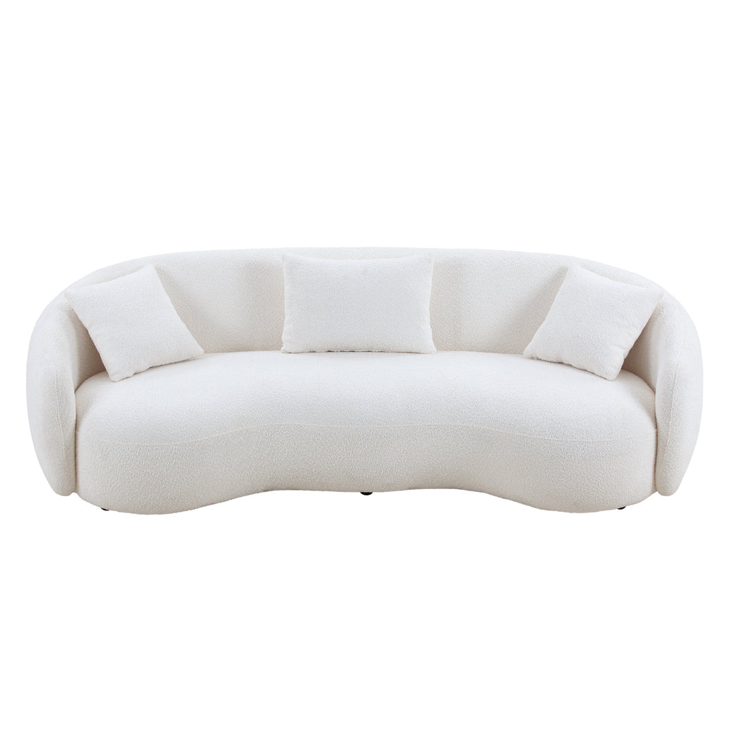 Mid Century Modern Curved Living Room Sofa, 4-Seat Boucle Fabric Couch for Bedroom, Office, Apartment, off white(beige and white) - Grand Goldman Shop