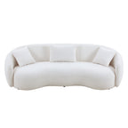 Mid Century Modern Curved Living Room Sofa, 4-Seat Boucle Fabric Couch for Bedroom, Office, Apartment, off white(beige and white) - Grand Goldman Shop