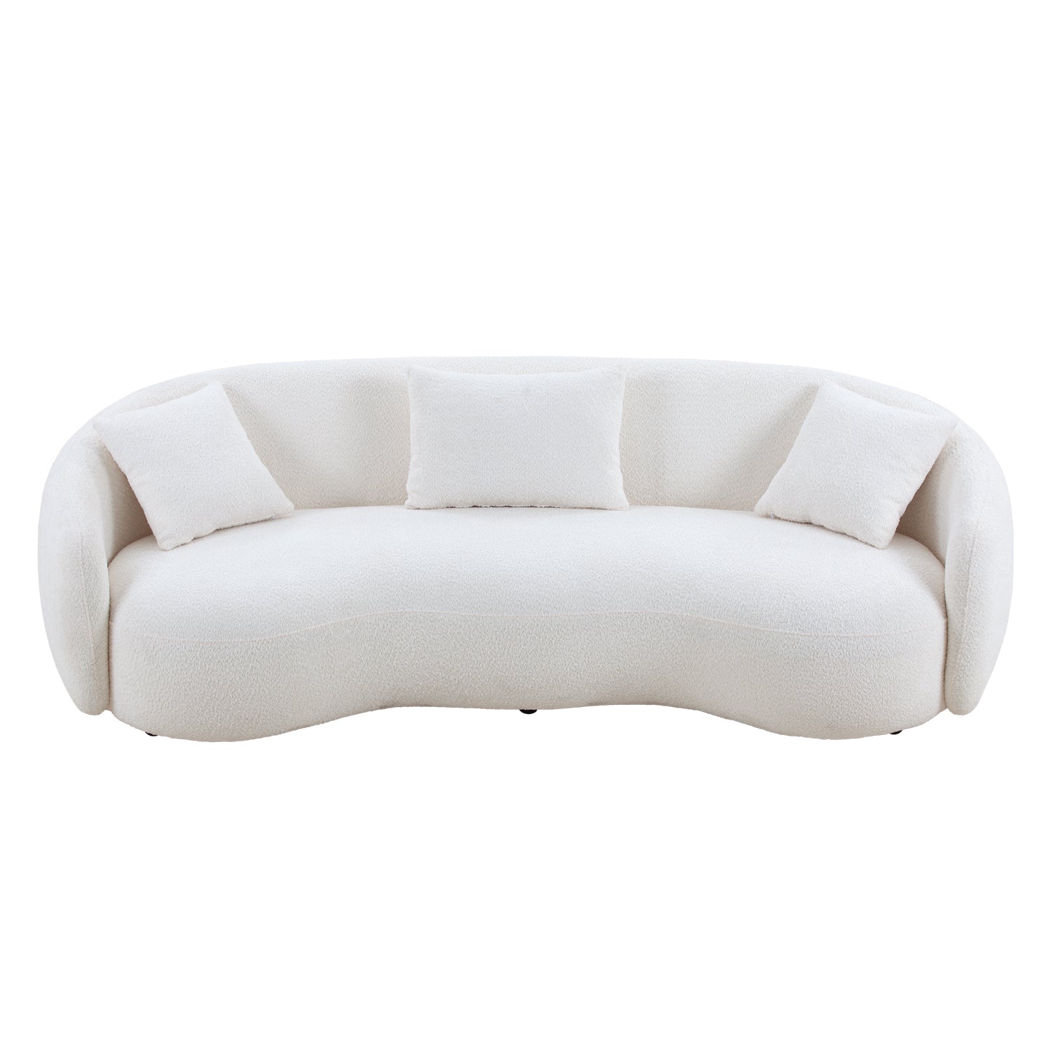 Mid Century Modern Curved Living Room Sofa, 4-Seat Boucle Fabric Couch for Bedroom, Office, Apartment, off white(beige and white) - Grand Goldman Shop