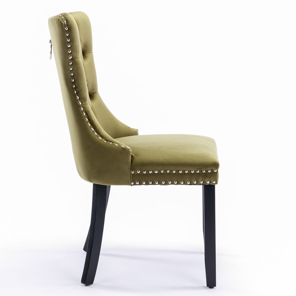 Nikki Collection Modern, High-end Tufted Solid Wood Contemporary Velvet Upholstered Dining Chair with Wood Legs Nailhead Trim 2-Pcs Set,Olive-Green,SW2001OL - Grand Goldman Shop
