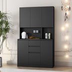74' Freestanding Kitchen Pantry Cabinet Cupboard with 6 Doors,3 Shelves and 2 Drawer,Versatile Wardrobe & Kitchen Cabinet,Craft Storage Cabinet,Laundry Room Storage for  Kitchen (Black) - Grand Goldman Shop