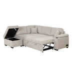 2 in 1 Sleeper Sofa Bed with Storage Ottoman, Beige Linen Upholstery, 84.75' L Shape Couch for Small Spaces - Grand Goldman Shop