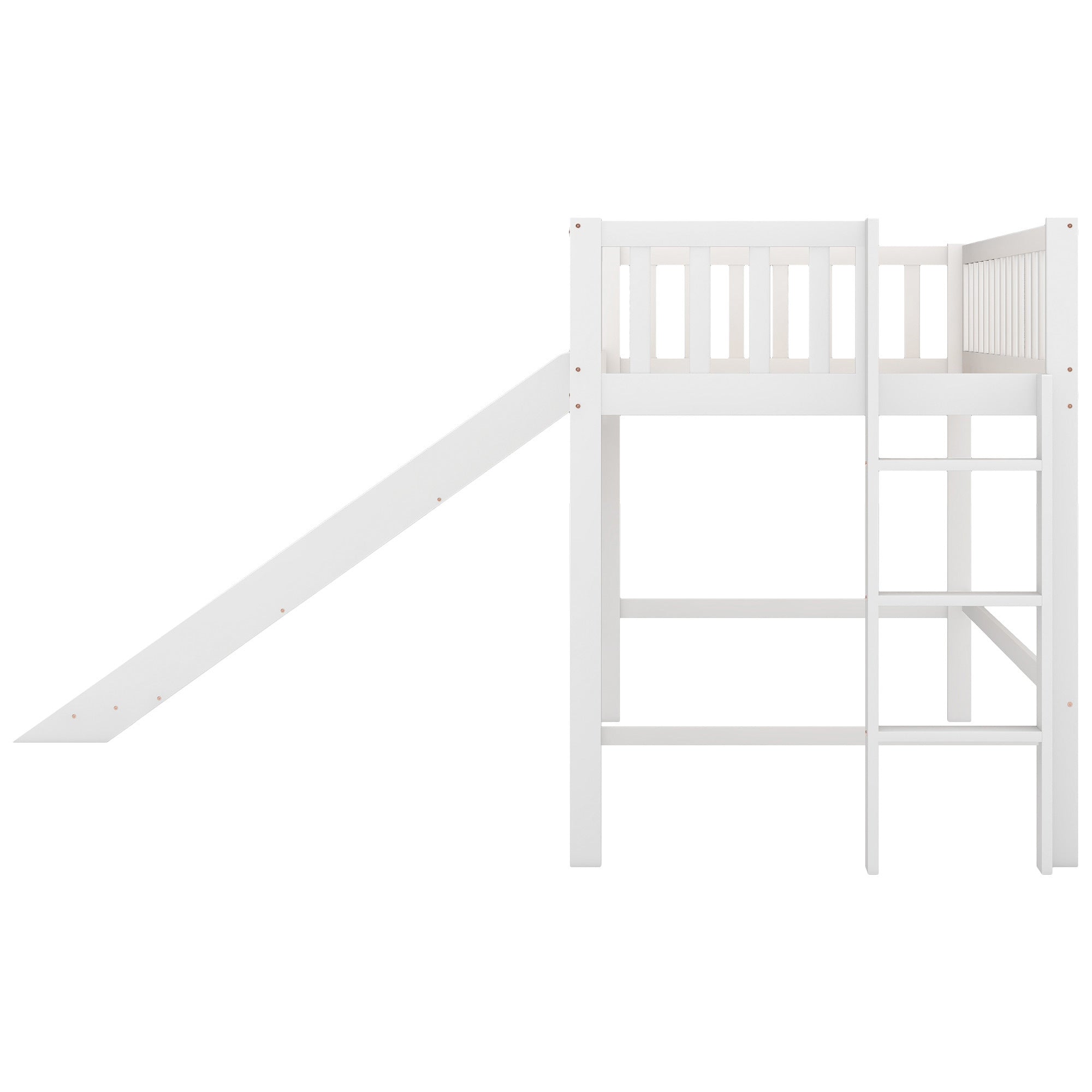 Twin Size Low Loft Bed with Ladder and Slide,White(OLD SKU:WF196418AAK) - Grand Goldman Shop