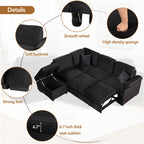 Modern Velvet Sleeper Sofa Bed with Storage Ottoman, Black, 84.75' L Shape - Grand Goldman Shop