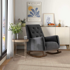 Elegant Style Demetrius Dark Grey Fabric Rocking Chair with Solid Wood Frame for Living Room and Nursery 36.6'H x 27.5'W x 39'D for Living Room Bedroom Reading - Grand Goldman Shop