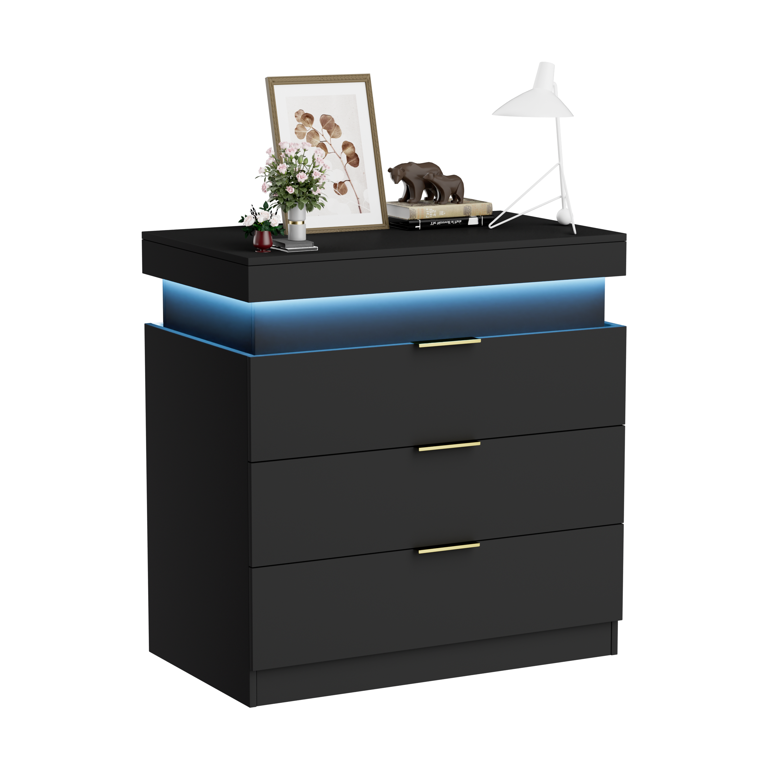 Nightstand with Charging Station and LED Lights,Night Stand with Sliding Top for Bedroom,Bedside Table with Drawers,Modern End Side Table,Black.28.8''W x 17''D x 30.5''H. - Grand Goldman Shop