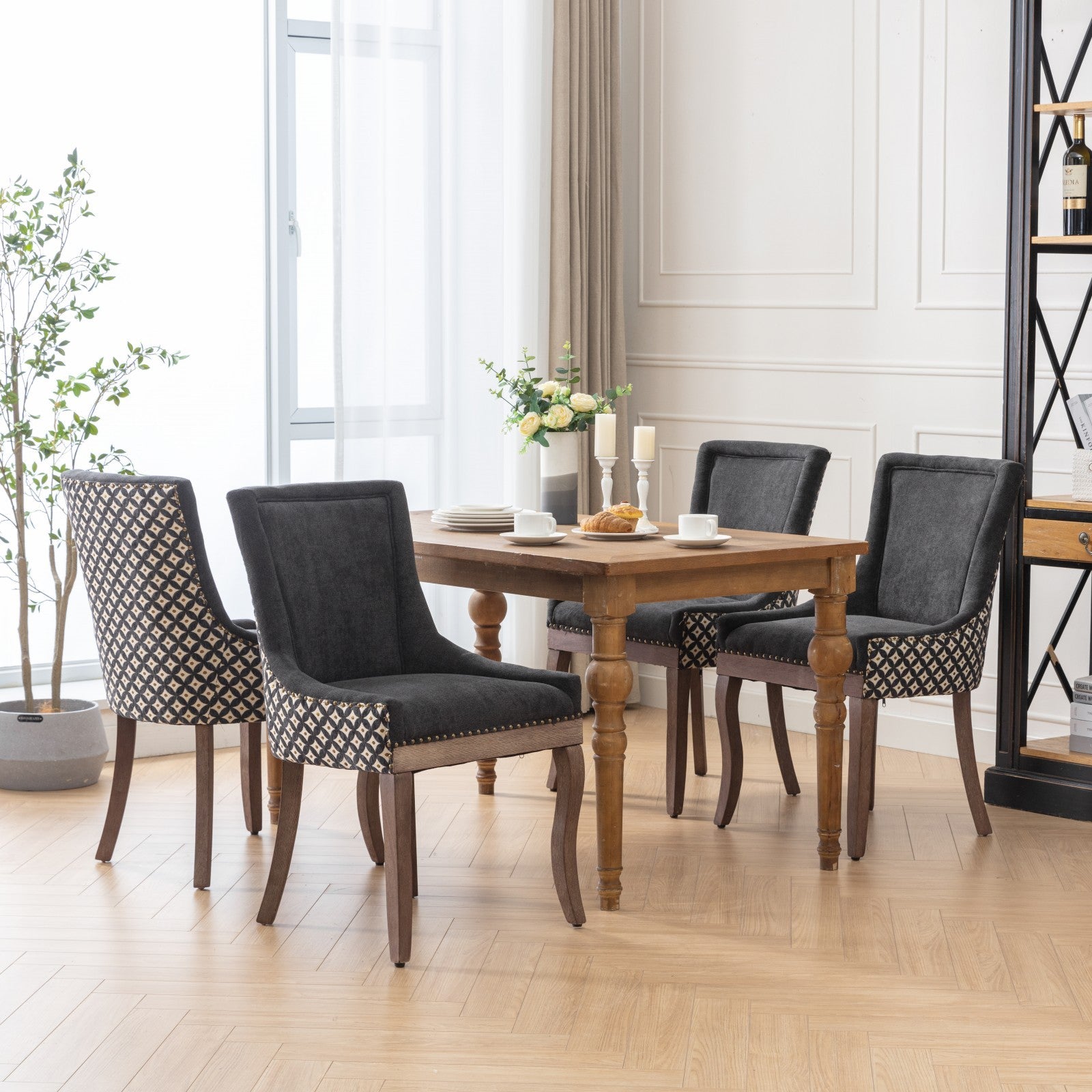 A&A Furniture, Ultra Side Dining Chair, Thickened fabric chairs with neutrally toned solid wood legs, Bronze nail head, Set of 2, Blue - Grand Goldman Shop