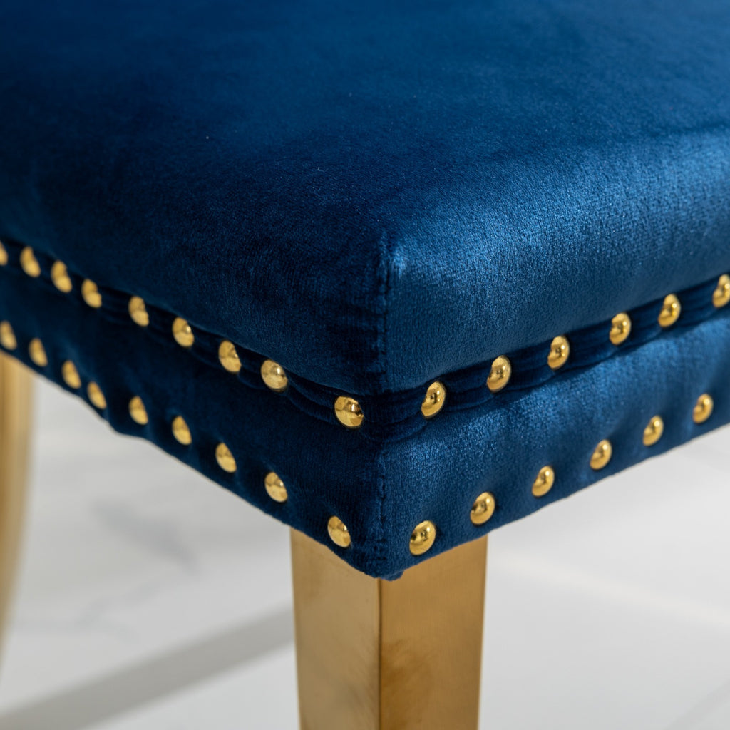 A&A Furniture,Nikki Collection Modern, High-end Tufted Solid Wood Contemporary Velvet Upholstered Dining Chair with Golden Stainless Steel Plating Legs,Nailhead Trim,Set of 2,Blue and Gold, SW1601BL - Grand Goldman Shop