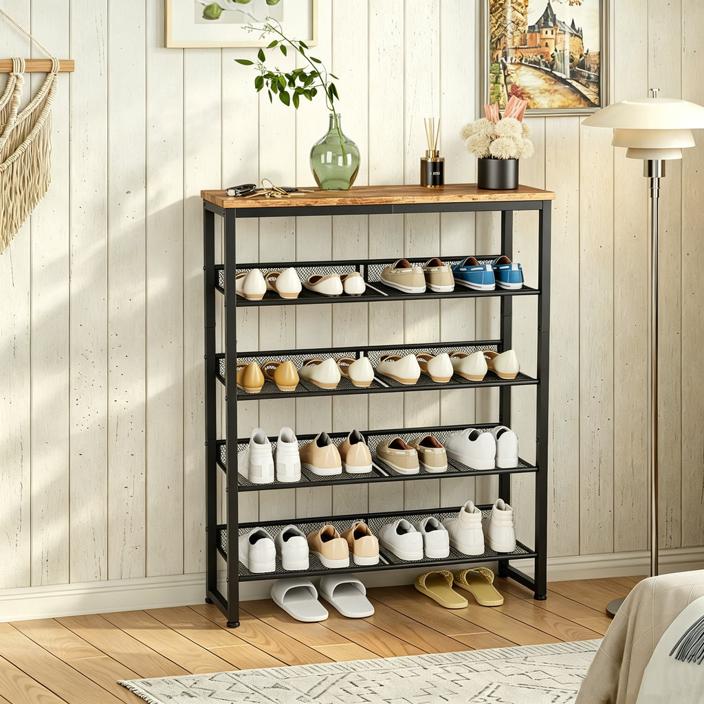 Industrial shoe rack, adjustable country style 5-layer shoe rack storage rack, with 4 mesh shelves, suitable for entrance, living room, bedroom and porch - Grand Goldman Shop