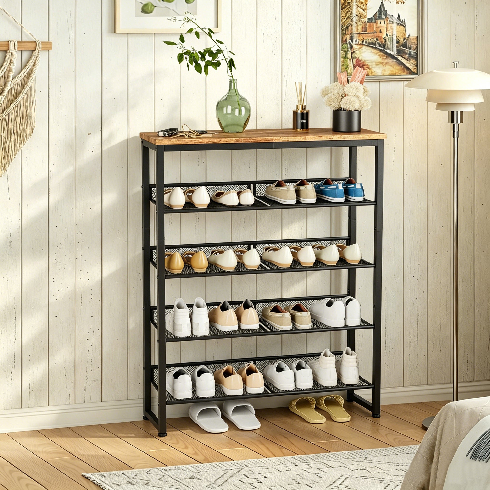Industrial shoe rack, adjustable country style 5-layer shoe rack storage rack, with 4 mesh shelves, suitable for entrance, living room, bedroom and porch - Grand Goldman Shop