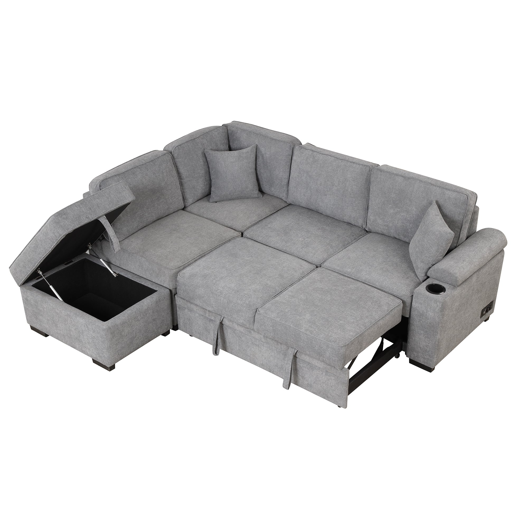 Modern Sleeper Sofa Bed with Storage Ottoman, Gray Linen, 84.75' L Shape Couch for Living Room or Apartment - Grand Goldman Shop