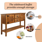 46'' Solid Wood Sideboard Console Table with 2 Drawers and Cabinets and Bottom Shelf, Retro Style Storage Dining Buffet Server Cabinet for Living Room Kitchen Dining Room(Brown) - Grand Goldman Shop