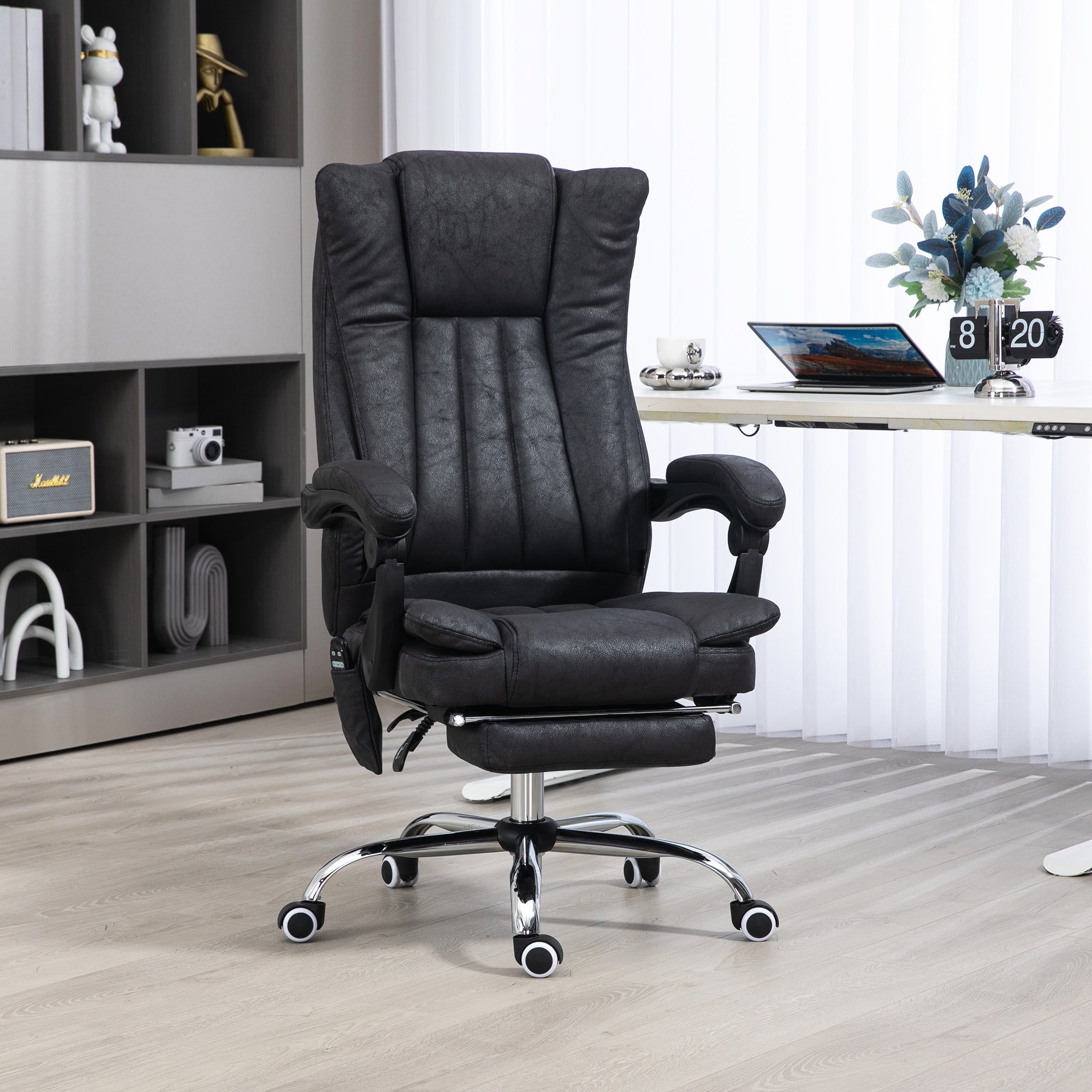 Vinsetto Microfiber Office Chair, High Back Computer Chair with 6 Point Massage, Heat, Adjustable Height and Retractable Foot