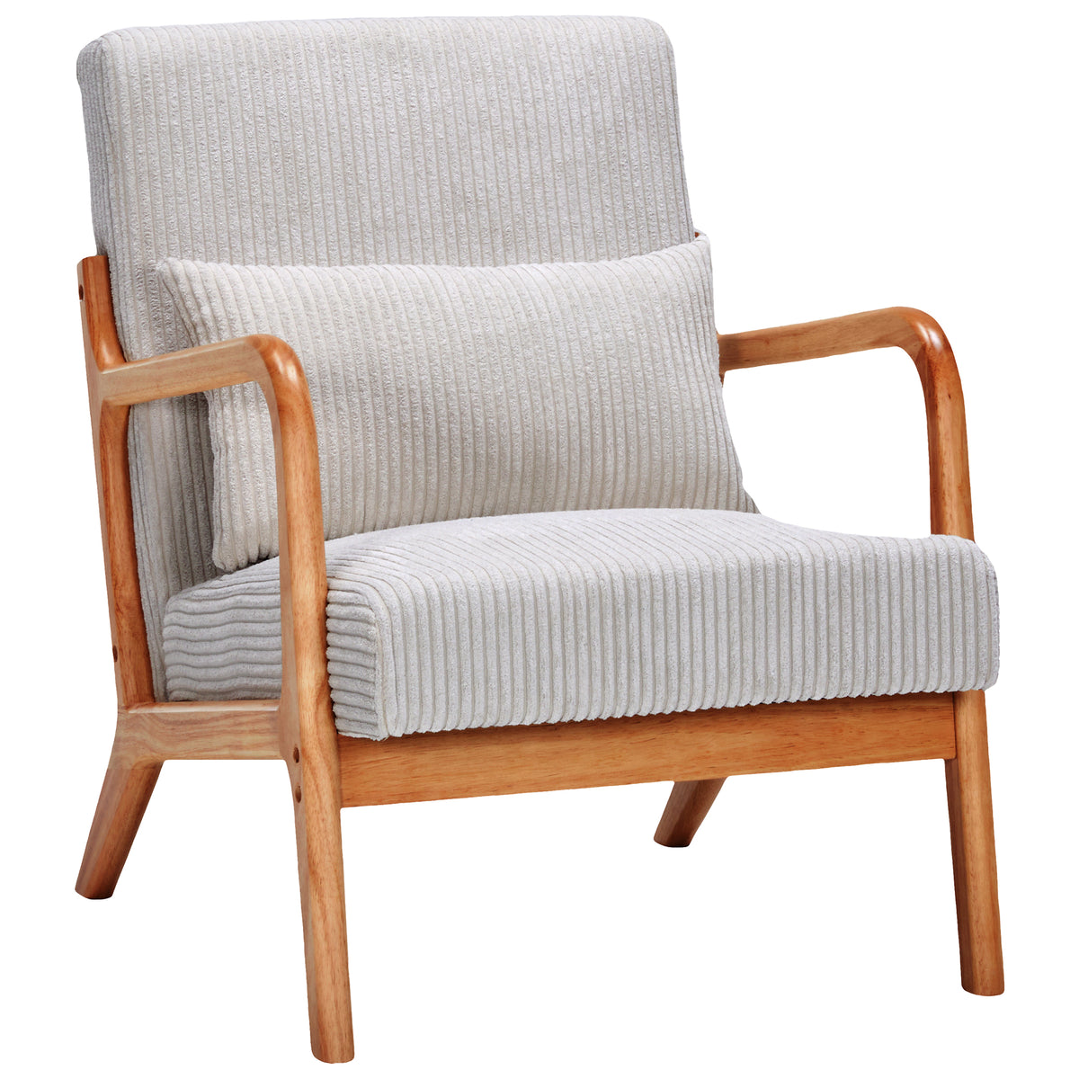Mid-Century Modern Accent Chair with Pillow Upholstered Arm Chair in Beige Polyester and Solid Wood Frame (beige) - Grand Goldman Shop