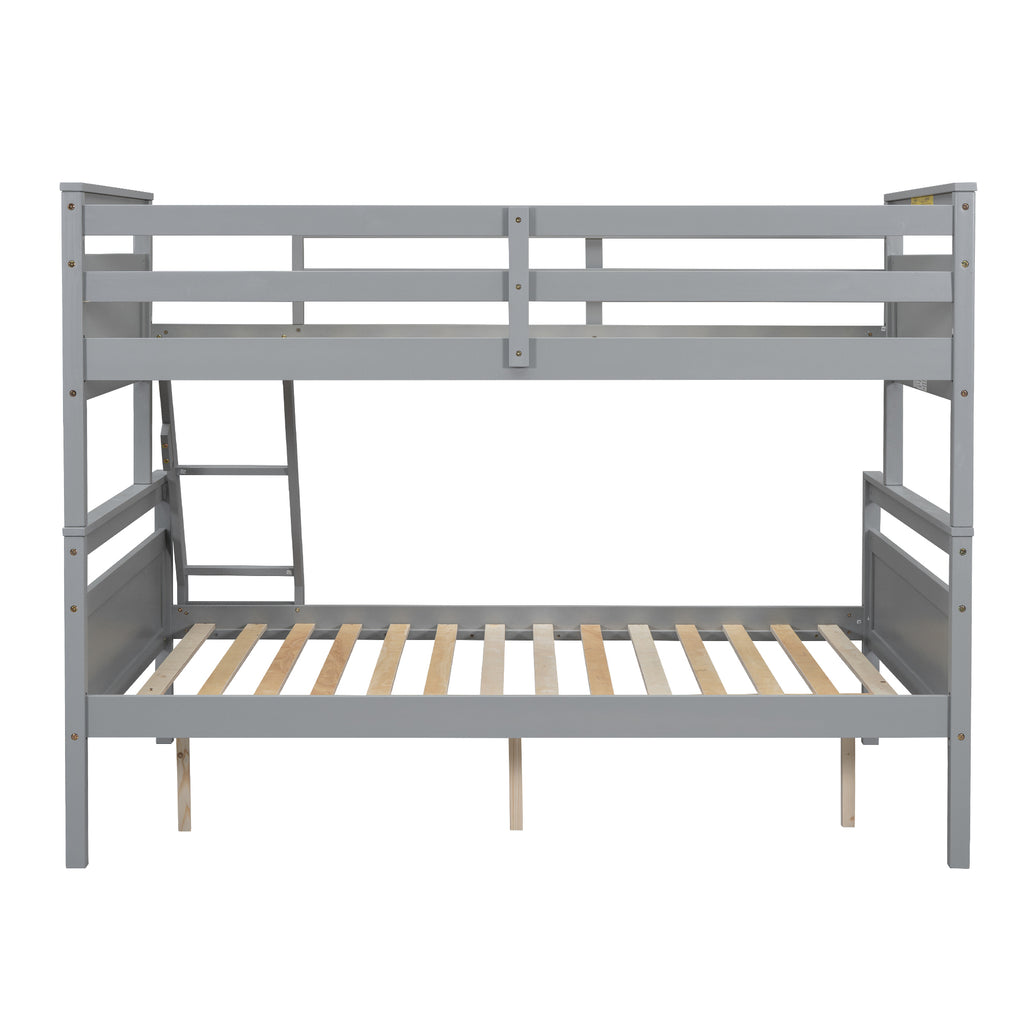 Gray Twin over Full Bunk Bed with Ladder and Safety Guardrail, Pine Wood and MDF, 79.3''L x 57.1''W x 61.3''H - Grand Goldman Shop