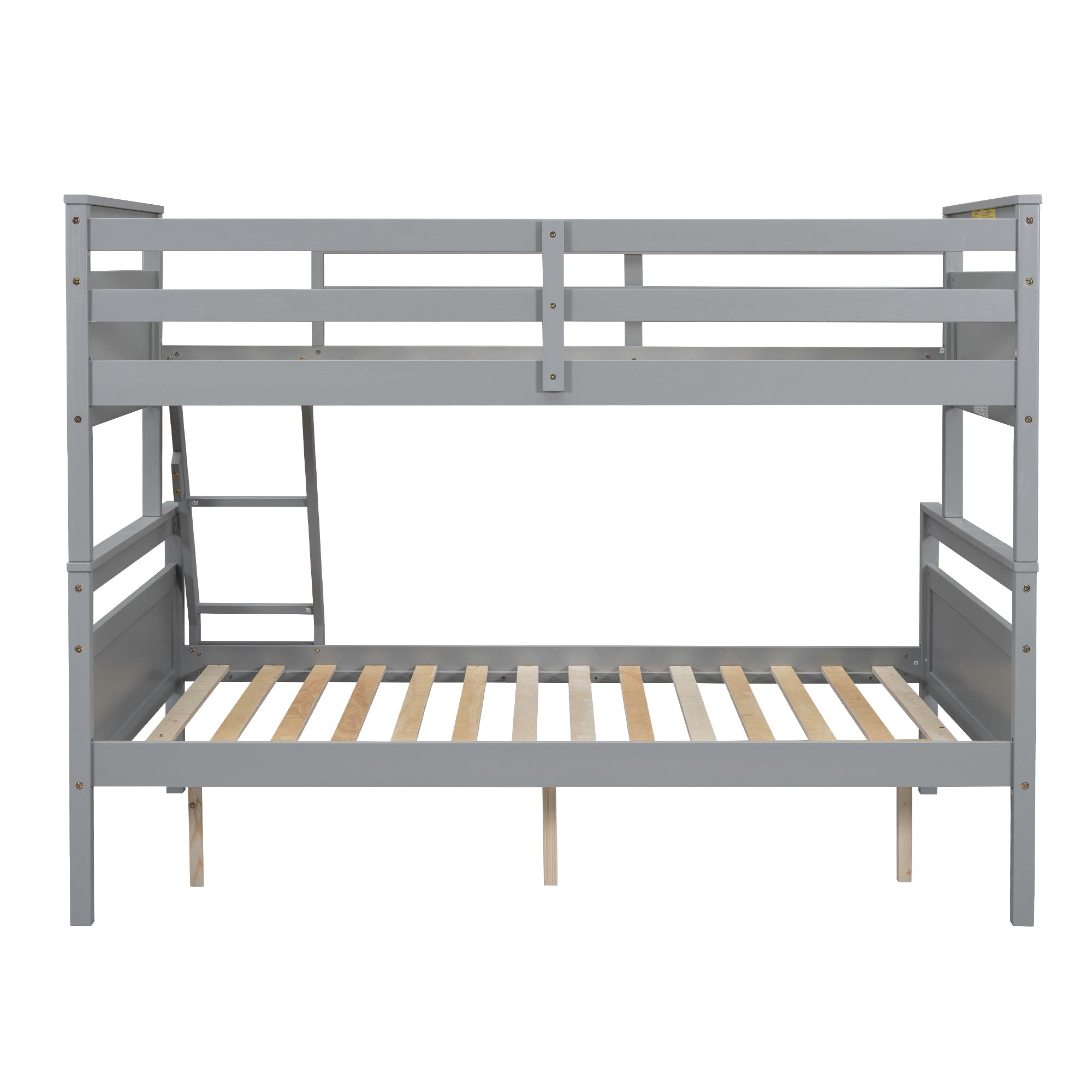 Gray Twin over Full Bunk Bed with Ladder and Safety Guardrail, Pine Wood and MDF, 79.3''L x 57.1''W x 61.3''H - Grand Goldman Shop