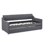 Twin Size Upholstered Daybed with Trundle and USB Charging, Dark Gray Linen - Grand Goldman Shop