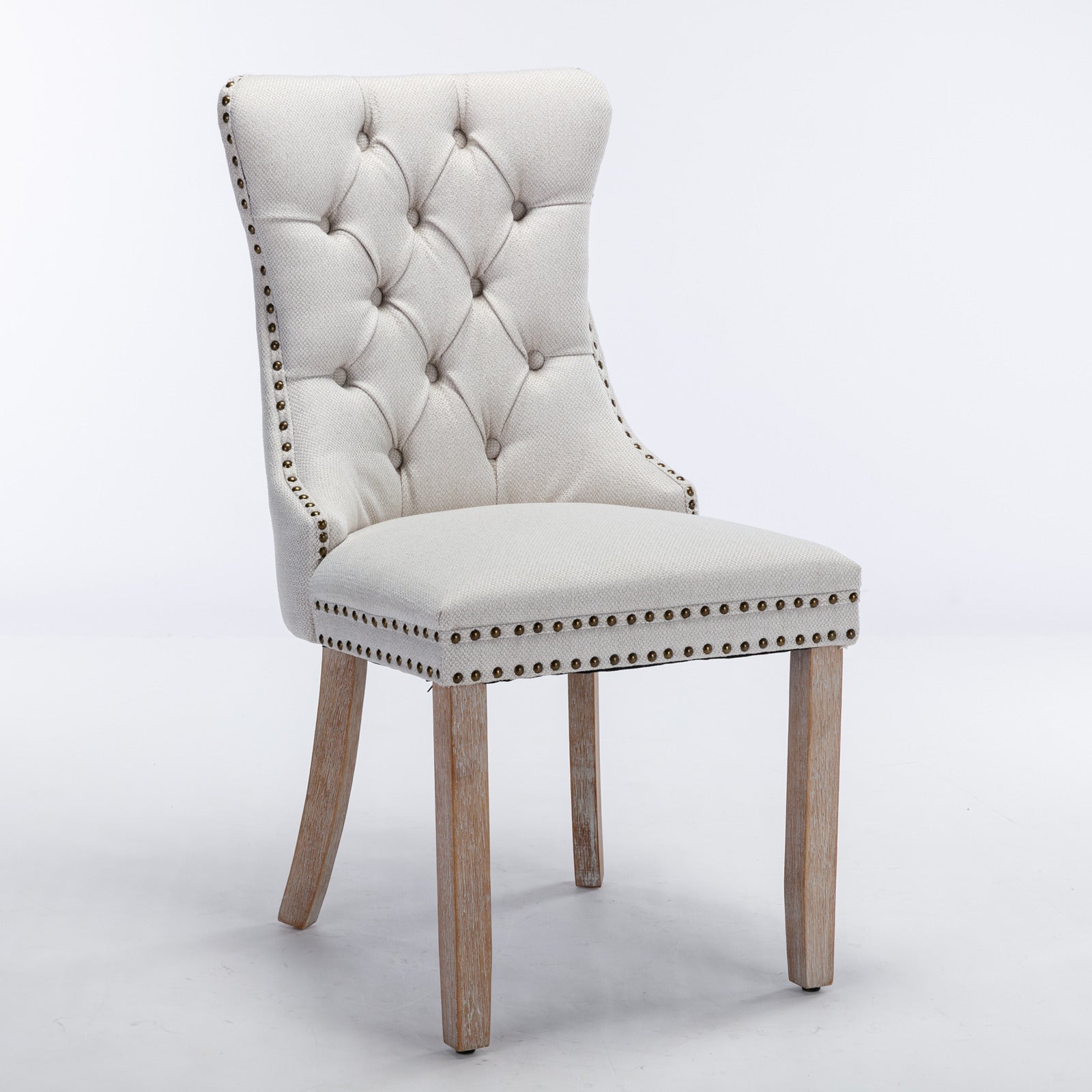 Nikki Collection Modern, High-end Tufted Solid Wood Contemporary Flax Upholstered Dining Chair with Wood Legs Nailhead Trim 2-Pcs Set,Gray, SW6801BG - Grand Goldman Shop