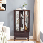 Curio Cabinet Lighted Glass Cabinet Glass Wine Cabinet Curio Display Cabinet with Adjustable Glass Shelves 2 Doors and 1 drawer Cabinet Sideboard With Bulb Included Dark Cherry - Grand Goldman Shop