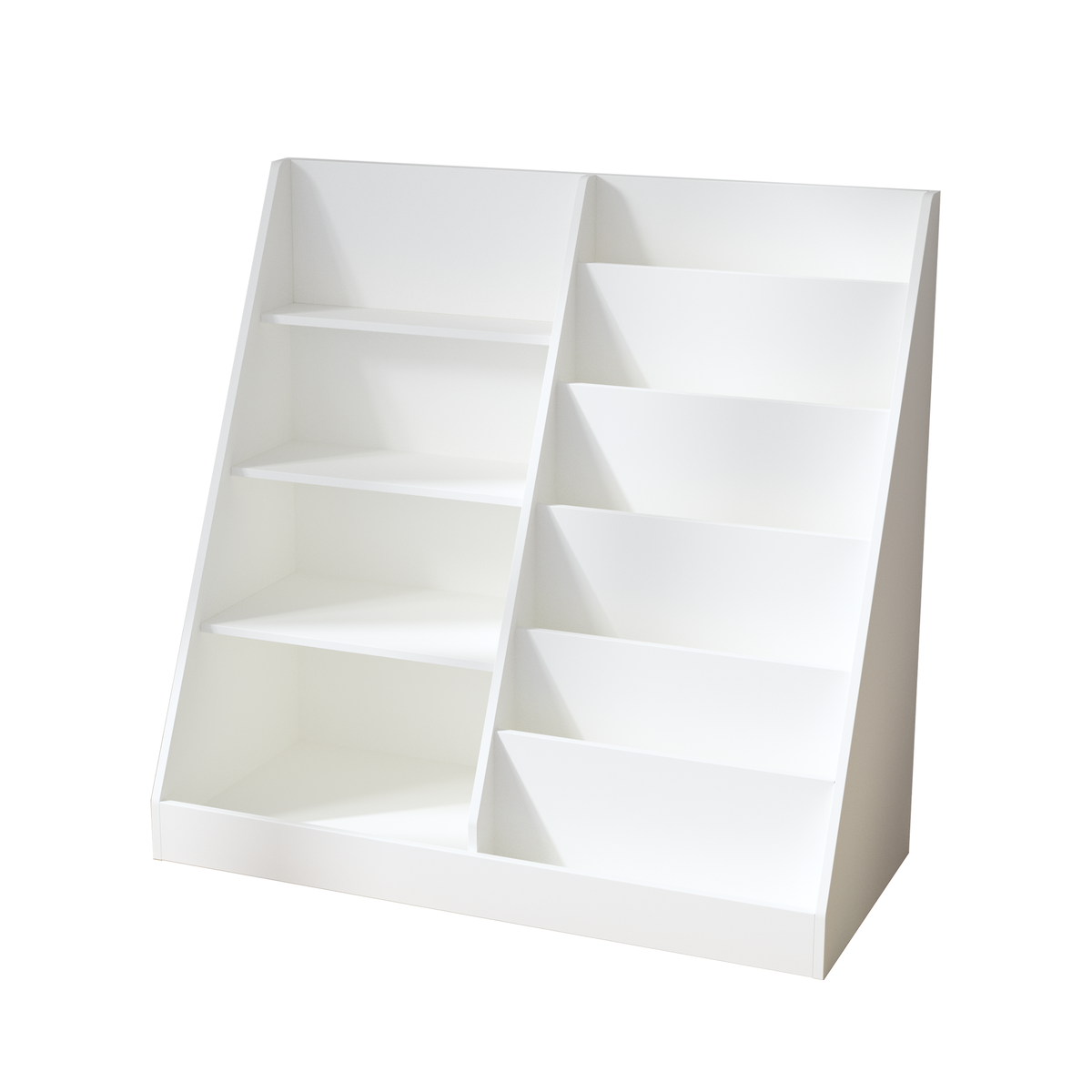 Kids Bookshelf and Toy Storage Organizer, Multifunctional 4-Tier White Wooden Bookcase with Toy Bin for Nursery, Playroom, or