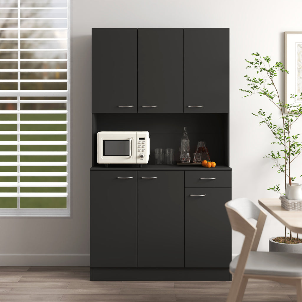 70.87' Tall Wardrobe& Kitchen Cabinet, with 6-Doors, 1-Open Shelves and 1-Drawer for bedroom,Black - Grand Goldman Shop