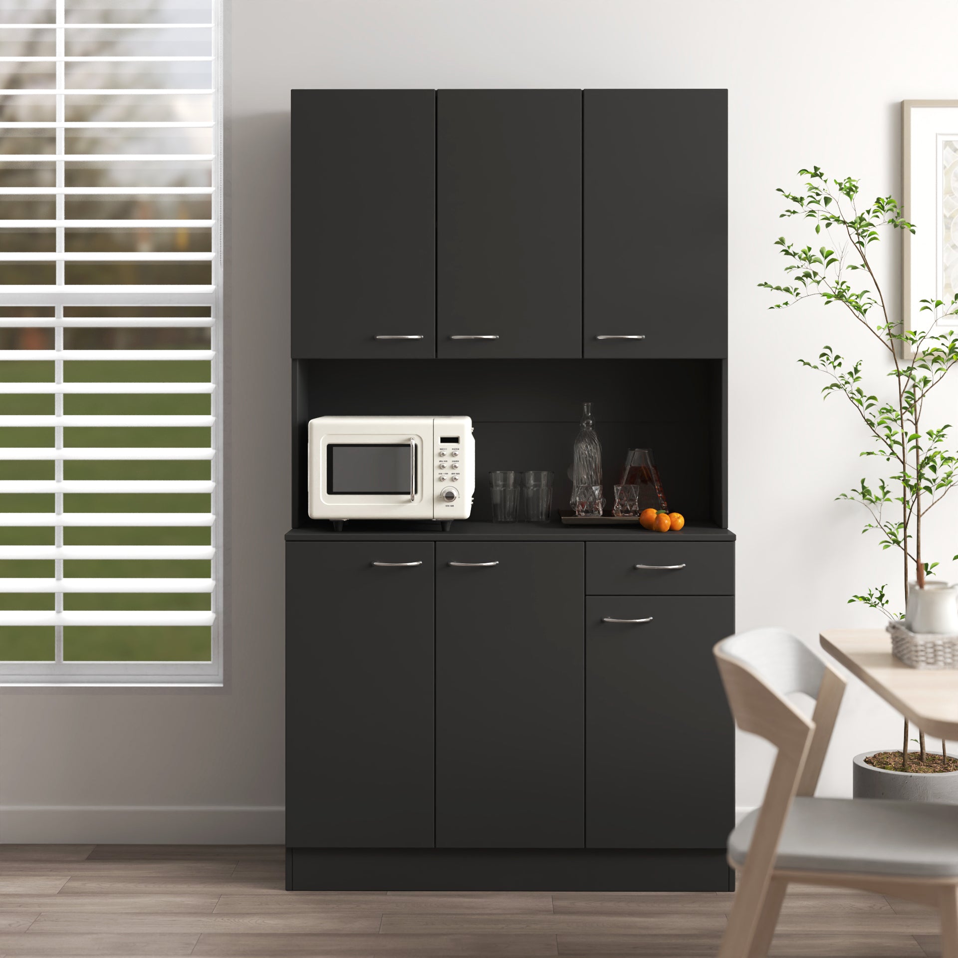 70.87' Tall Wardrobe& Kitchen Cabinet, with 6-Doors, 1-Open Shelves and 1-Drawer for bedroom,Black - Grand Goldman Shop