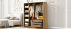 Doorless Wooden Storage Wardrobe for Dedroom with Shelves and 3 Drawers,Nature - Grand Goldman Shop