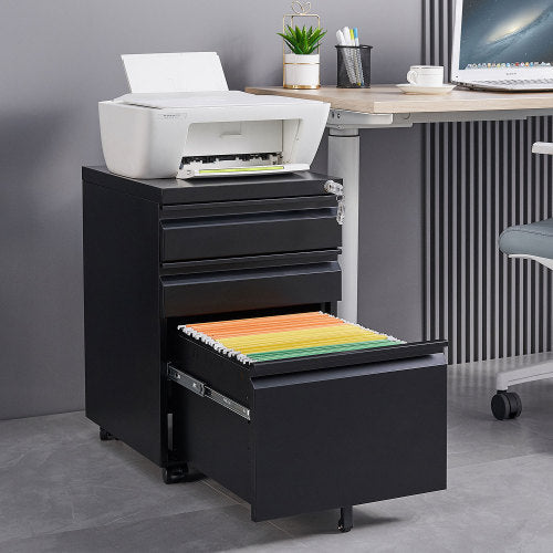 3-Drawer Mobile File Cabinet with Lock, 5 Wheels (2 Brakes + Anti-Tip),Cold Rolled Steel Fully Assembled Metal Filing Cabinet