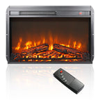 26 inch electric fireplace insert, ultra thin heater with log set & realistic flame, remote control with timer, overheating protection - Grand Goldman Shop
