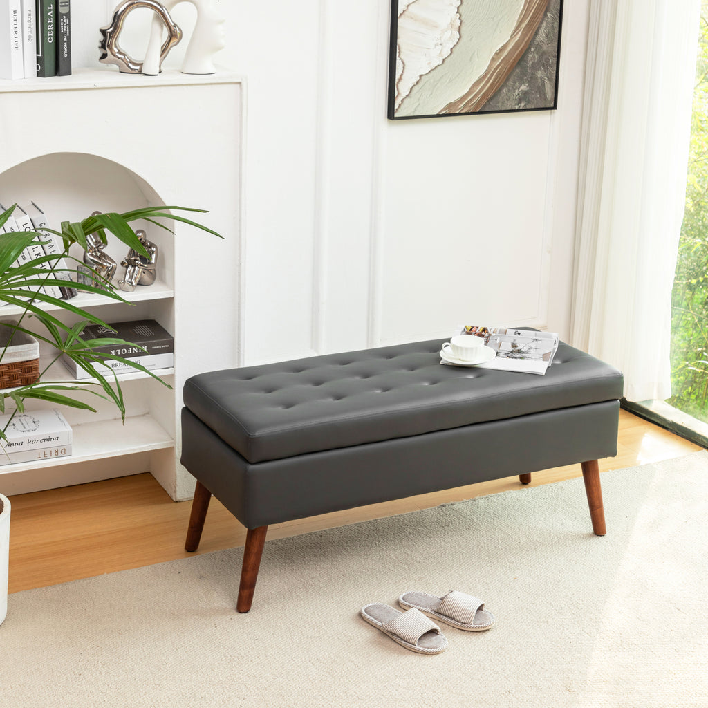 Storage Bench with Storage Bench for Bedroom End of Bed Bench Foot of Bed Bench Entryway Bench Storage Ottoman Bench 43.3' W x 17.7' Dark Grey Leather Bench - Grand Goldman Shop