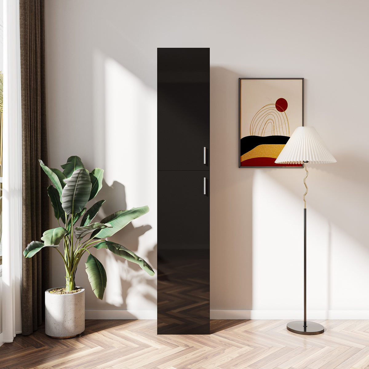 Freestanding  Cabinet with Inadjustable Shelves and two Doors for Kitchen, Dining Room,black - Grand Goldman Shop
