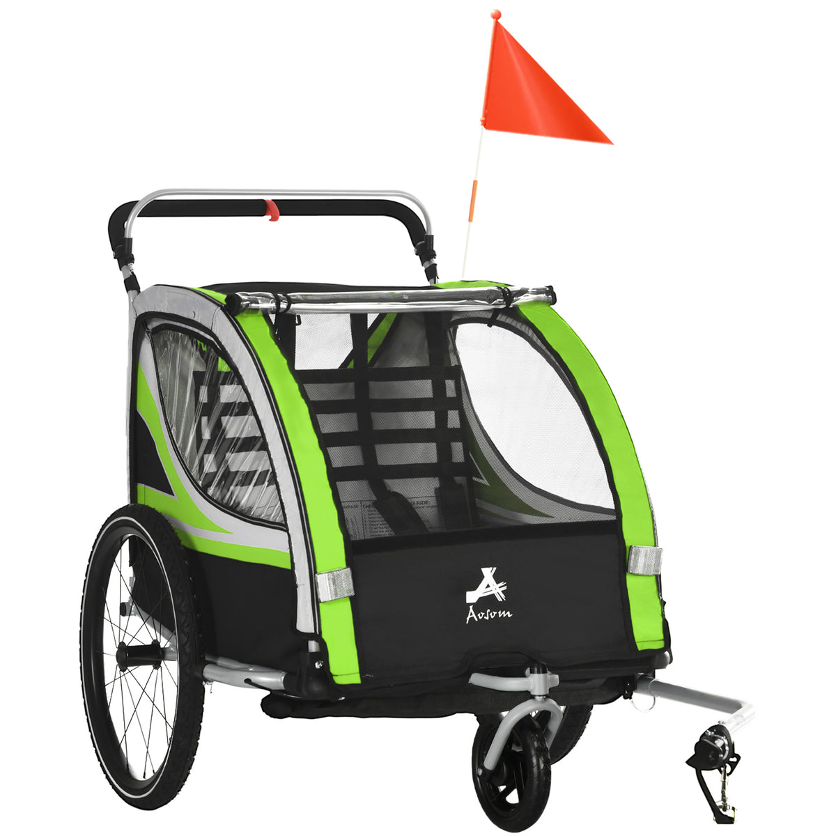 Aosom 3-in-1 Walk/Jog/Ride Child Baby Bike Trailer for Kids 2 Seater, High-Visibility Bike Stroller for Toddler Wagon, Weathe