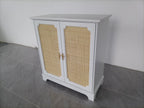 Rattan Decorated Sideboard Buffet Storage Liquor Cabinet, White Particle Board & MDF, 31.10 x 14.96 x 34.25 inches - Grand Goldman Shop
