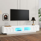 ON-TREND TV Stand with Fluted tempered Glass Doors for TVs Up to 95'', Functional Media Console with Arched Cabinet Doors, Entertainment Center with APP-Controlled LED Light for Living Room, White - Grand Goldman Shop