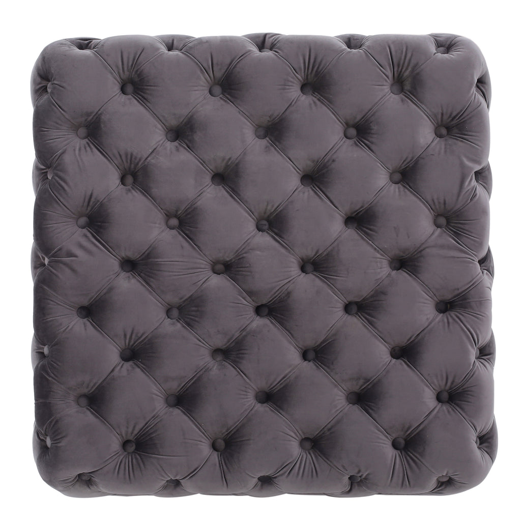 Modern Glam Velvet Ottoman with Button-Tufted Diamond Stitch Design in Grey - Grand Goldman Shop