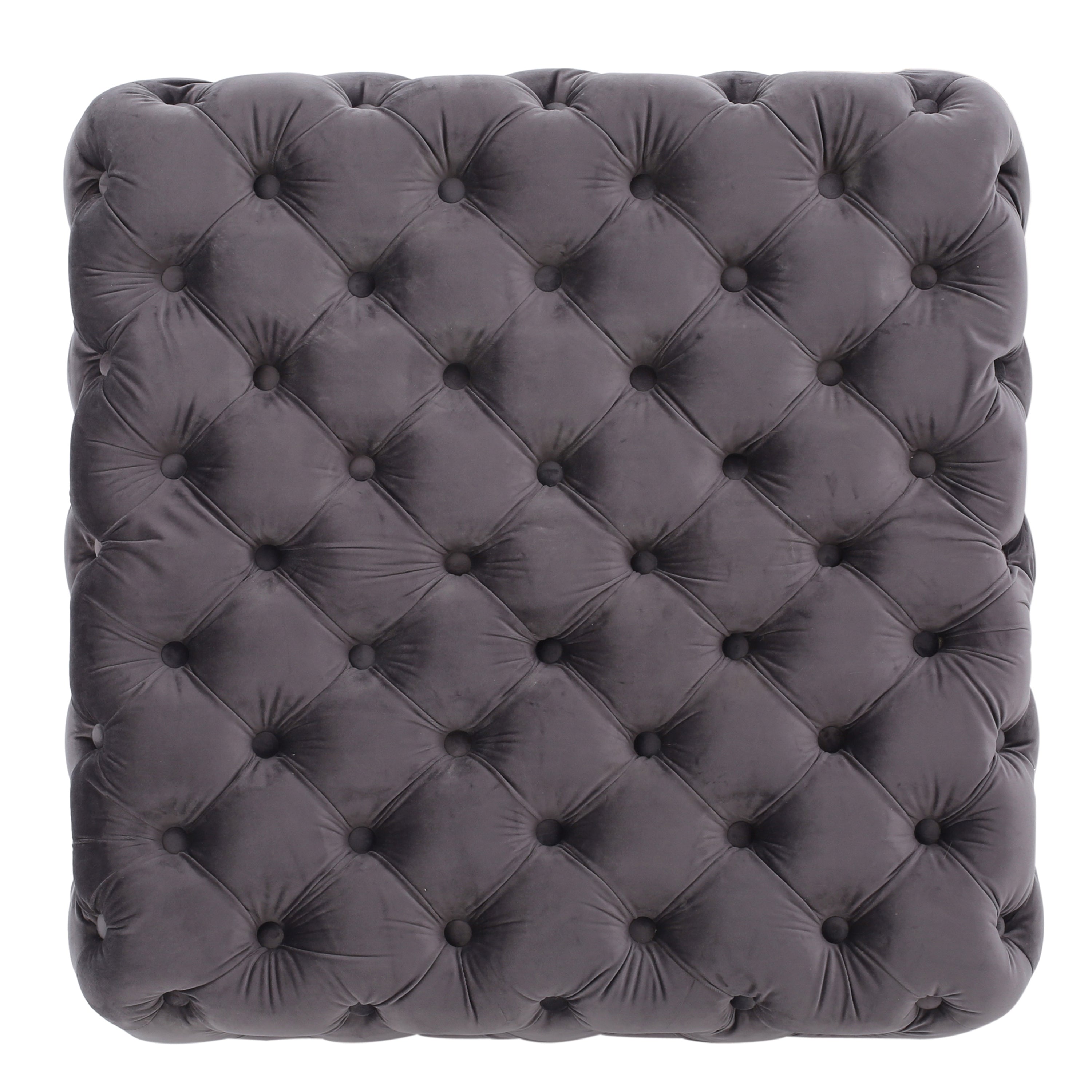 Modern Glam Velvet Ottoman with Button-Tufted Diamond Stitch Design in Grey - Grand Goldman Shop