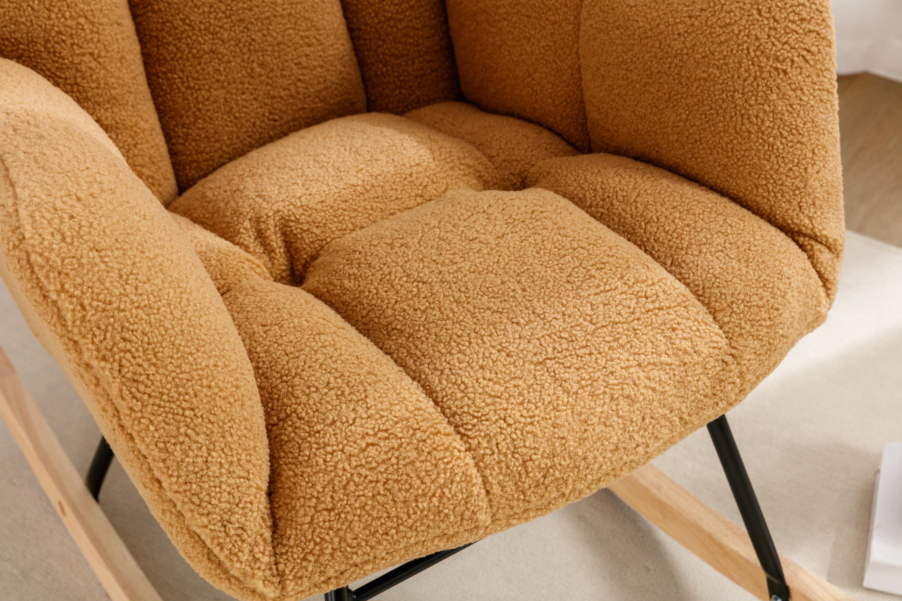 050-Teddy Fabric Rocking Gilder Nursery Chair For Living Room Indoor,Khaki - Grand Goldman Shop