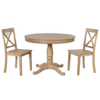 Modern Natural Wood Wash Dining Table Set for 4 with Round Table and Chairs, Solid Wood and MDF - Grand Goldman Shop