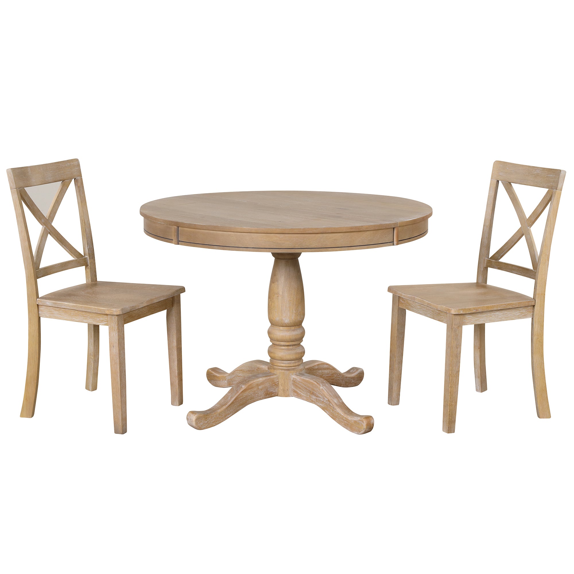 Modern Natural Wood Wash Dining Table Set for 4 with Round Table and Chairs, Solid Wood and MDF - Grand Goldman Shop