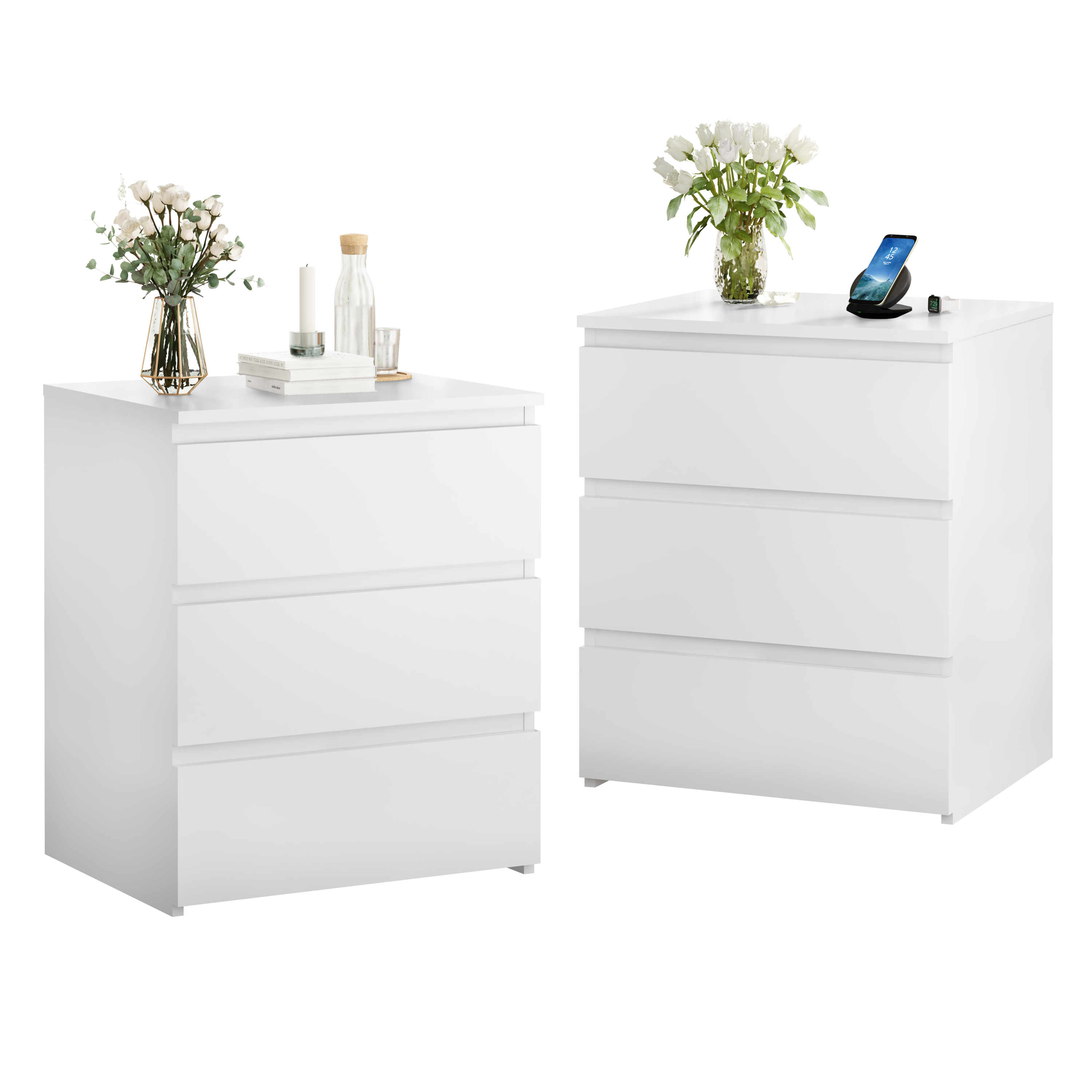(Set of 2)3 Drawer Dresser, Small Dresser for Closet, Wooden White Nightstand for Bedroom, Chest of Drawers Side Table Storage Cabinet for Home Office , Each box Contains Two Side Tables - Grand Goldman Shop
