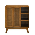 Mid Century Modern Rattan Sideboard Cabinet, Buffet Cabinet for Entryway Hallway Living Room Kitchen Dining Room, Adjustable Shelf & Solid Wood Feet & Rattan Cabinet Doors - Light Wood - Grand Goldman Shop