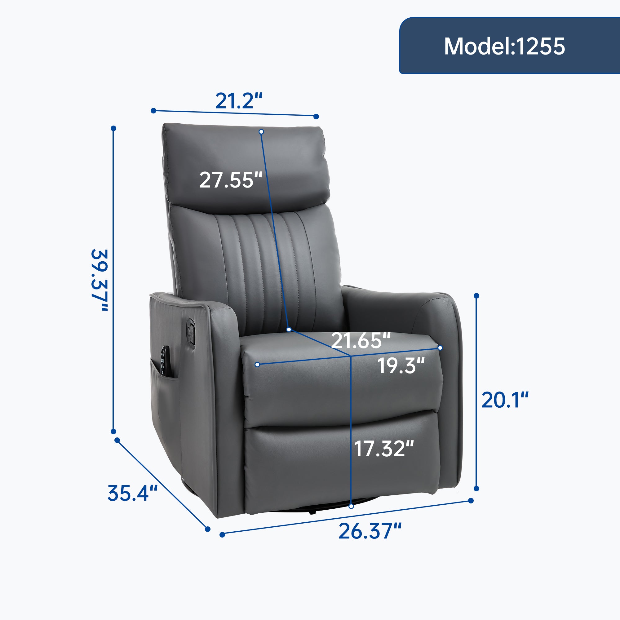 Grey Faux Leather Heat Massage Manual Recliner Chair with Rocker and Swivel for Living Room - Grand Goldman Shop
