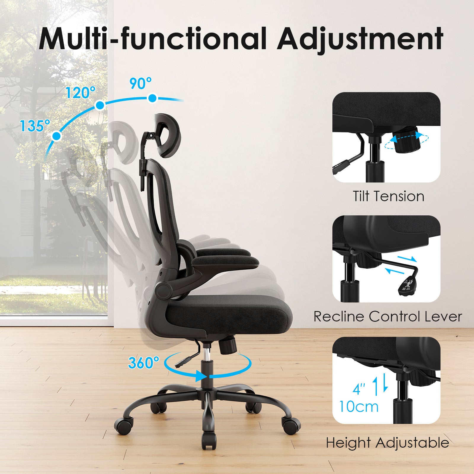 Ergonomic Office Chair, Desk Chair with Headrest and Lumbar Support, High Back Swivel Home Office Chair with Headrest for Hom